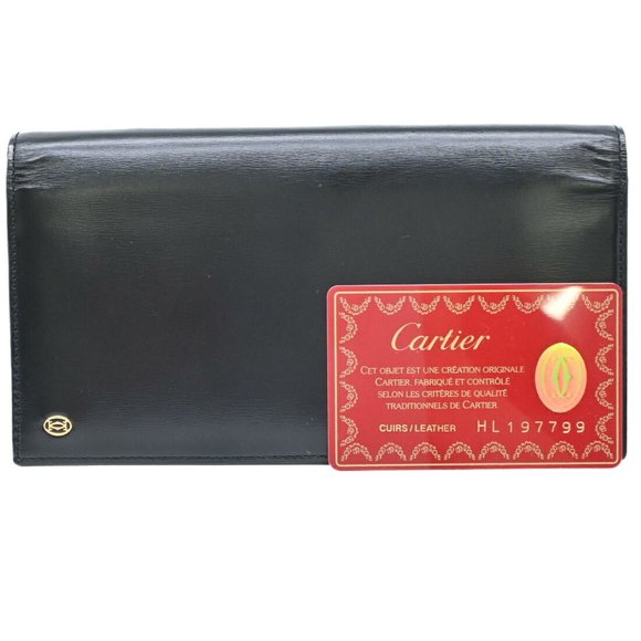 Cartier Pasha Long Wallet Black Leather Men's Women's